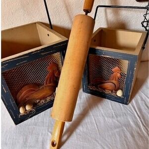 Solid Wood Vtg Rolling Pin Dough Baking 17" Hanging Hole 1" Thick Light Brown